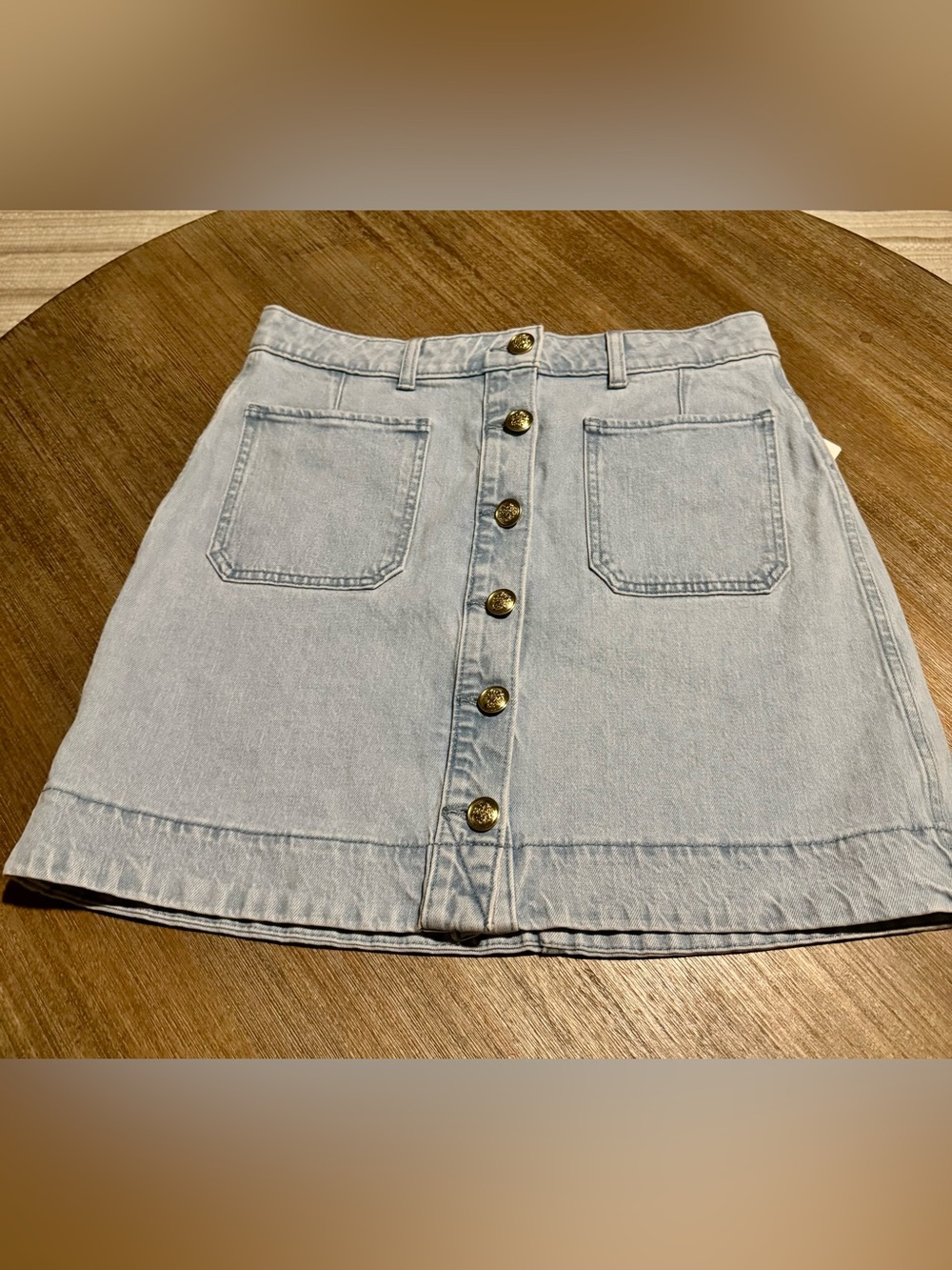 Light Wash Button-Front Denim Mini Skirt